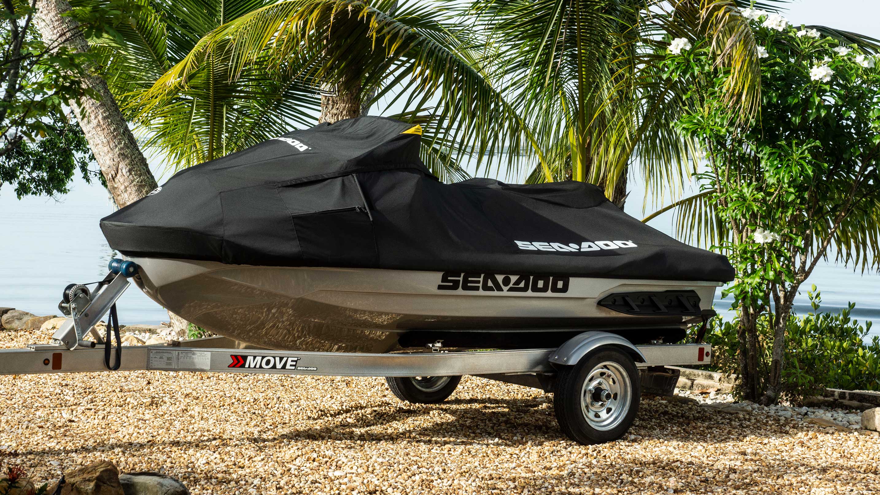 A covered Sea-Doo on a truck bed